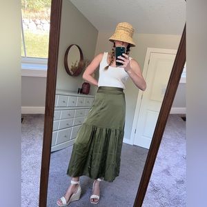 Long Green Silky Topshop skirt. Size 6.